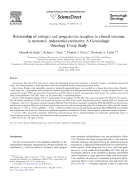 Relationship of Estrogen and Progesterone Receptors to Clinical