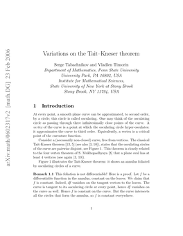 [Math.DG] 23 Feb 2006 Variations on the Tait–Kneser Theorem