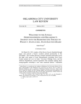 Adam Krejci, Welcome to the Jungle: Gerrymandering and Oklahoma's Journey Into the Redistricting Thicket in Wilson