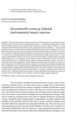 Seventeenth-Century Gdansk Instrumental Music Sources