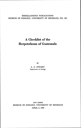 A Checklist of the Herpetofauna of Guatemala