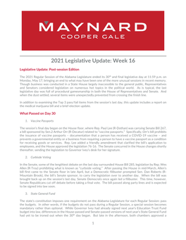 2021 Legislative Update Week 16