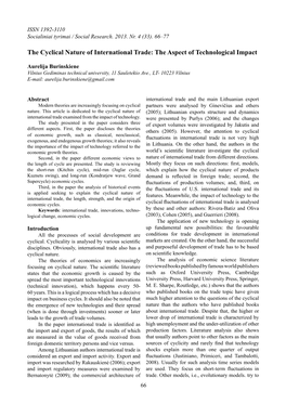 The Cyclical Nature of International Trade: the Aspect of Technological Impact