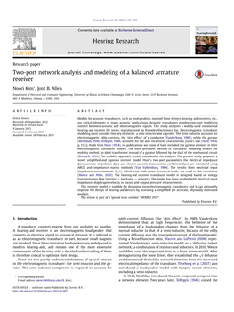 Two-Port Network Analysis and Modeling of a Balanced Armature Receiver