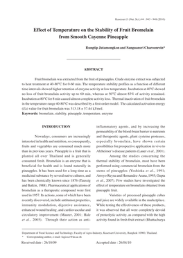 Effect of Temperature on the Stability of Fruit Bromelain from Smooth Cayenne Pineapple