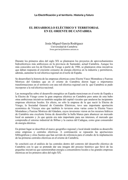 El Desarrollo Eléctrico Y Territorial En El Oriente De Cantabria