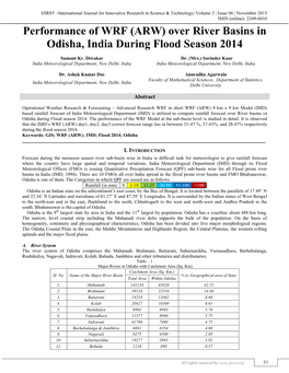 Performance of WRF (ARW) Over River Basins in Odisha, India During Flood Season 2014 (IJIRST/ Volume 2 / Issue 06/ 015)