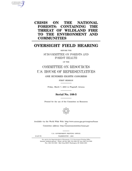 Oversight Field Hearing Committee on Resources U.S