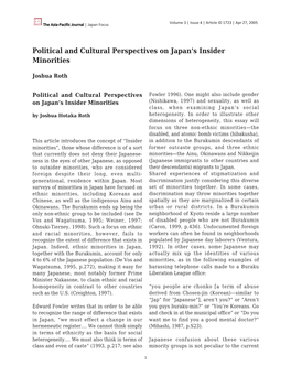 Political and Cultural Perspectives on Japan's Insider Minorities