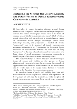 Increasing the Volume: the Creative Diversity and Future Visions of Female Electroacoustic Composers in Australia