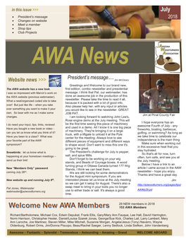 Website News >>> Jim Mccleary Greetings and Welcome to Our Brand New, the AWA Website Hasawa a New Look
