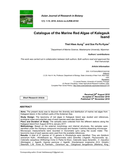 Catalogue of the Marine Red Algae of Kalegauk Isand