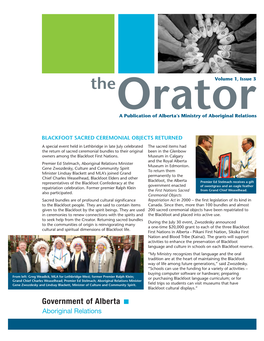 The Orator, Publication of Alberta's Ministry of Aboriginal Relations