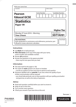 Statistics Paper 1H