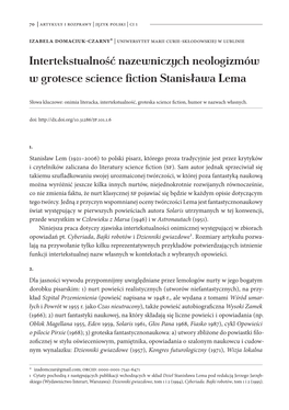 Intertekstualność Nazewniczych Neologizmów W Grotesce Science Fiction Stanisława Lema