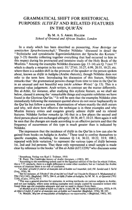 Grammatical Shift for Rhetorical Purposes: Iltifat and Related Features in the Qur'an