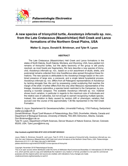 A New Species of Trionychid Turtle, Axestemys Infernalis Sp. Nov., From