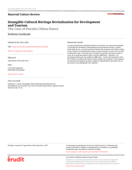 Intangible Cultural Heritage Revitalization for Development and Tourism the Case of Purulia Chhau Dance Stefania Cardinale