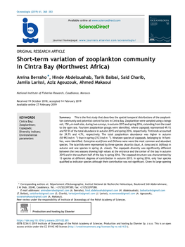 Short-Term Variation of Zooplankton Community in Cintra Bay (Northwest