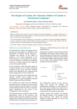 Dialect of Catalan Or Autonomous Language?