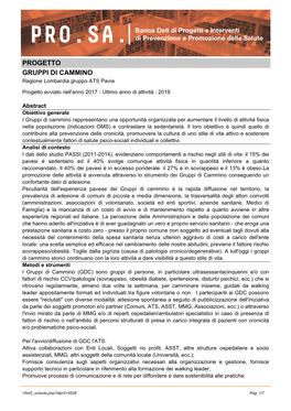 PROGETTO GRUPPI DI CAMMINO Regione Lombardia Gruppo ATS Pavia