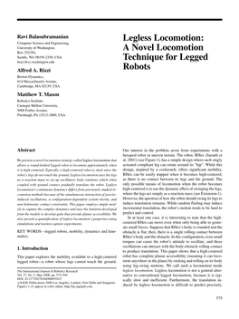 A Novel Locomotion Technique for Legged Robots 577