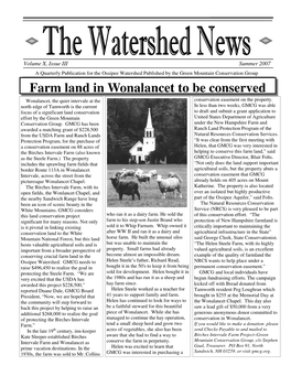 Farm Land in Wonalancet to Be Conserved Wonalancet, the Quiet Intervale at the Conservation Easement on the Property