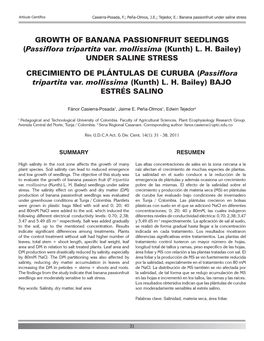 GROWTH of BANANA PASSIONFRUIT SEEDLINGS (Passiflora Tripartita Var