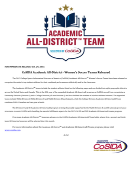 Cosida Academic All-District™ Women's Soccer Teams Released