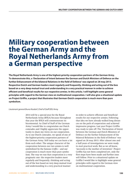 Military Cooperation Between the German Army and the Royal Netherlands Army from a German Perspective