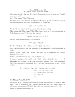 Math 346 Lecture #5 6.5 Mean Value Theorem and FTC