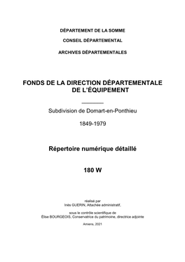 Fonds De La Direction Départementale De L’Équipement