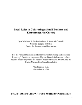 Local Roles in Cultivating a Small Business and Entrepreneurial Culture