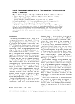 Indoid Glucosides from Four Balkan Endemics of the Galium Incurvum Group (Rubiaceae) Maja Iv