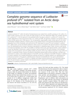 Complete Genome Sequence of Lutibacter Profundi LP1T Isolated
