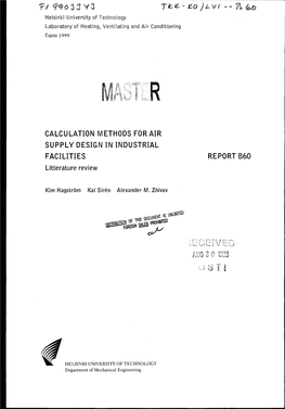CALCULATION METHODS for AIR SUPPLY DESIGN in INDUSTRIAL FACILITIES REPORT B60 Litterature Review