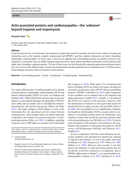 Actin-Associated Proteins and Cardiomyopathy—The 'Unknown'