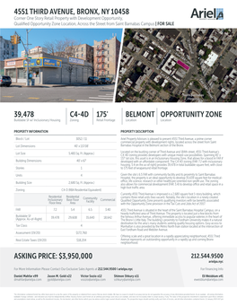 3950000 4551 Third Avenue, Bronx, Ny 10458 39478 C4-4D 175' Belmont Opportunity Zone