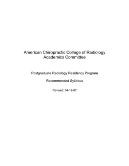 ACCR Syllabus for Residents in Diagnostic Imaging