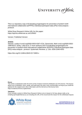 EPPPIC) Individual Participant Data (IPD) Meta-Analysis : Protocol