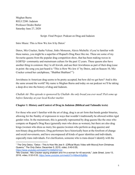 Meghan Burns (101078727) RELI 2200: Judaism Professor Deidre Butler Saturday June 27, 2020