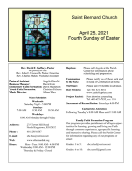Saint Bernard Church April 25, 2021 Fourth Sunday of Easter