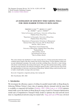 An Estimation of Efficient Time-Varying Tolls for Cross Harbor Tunnels in Hong Kong