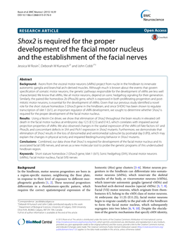 Shox2 Is Required for the Proper Development of the Facial Motor