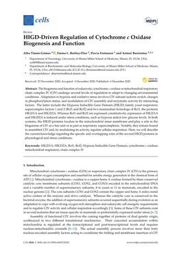 HIGD-Driven Regulation of Cytochrome C Oxidase Biogenesis and Function