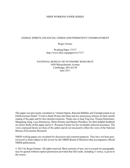 Nber Working Paper Series Animal Spirits, Financial