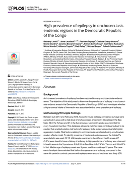 High Prevalence of Epilepsy in Onchocerciasis Endemic Regions in the Democratic Republic of the Congo