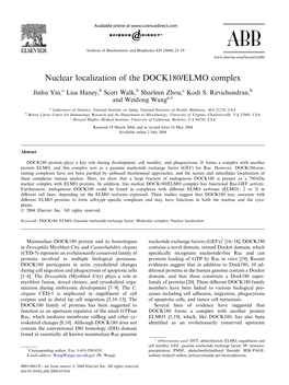Nuclear Localization of the DOCK180/ELMO Complex