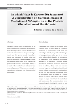 In Which Ways Is Karate (Dō) Japanese? a Consideration on Cultural Images of Bushidō and Nihonjinron in the Postwar Globalization of Martial Arts*