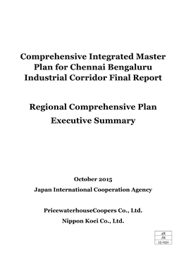 Comprehensive Integrated Master Plan for Chennai Bengaluru Industrial Corridor Final Report